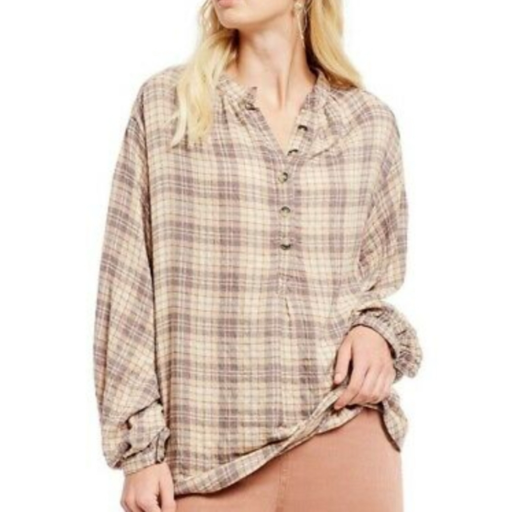 FREE PEOPLE Northern Bound Button Down Blouse EUC sz S - Picture 1 of 11